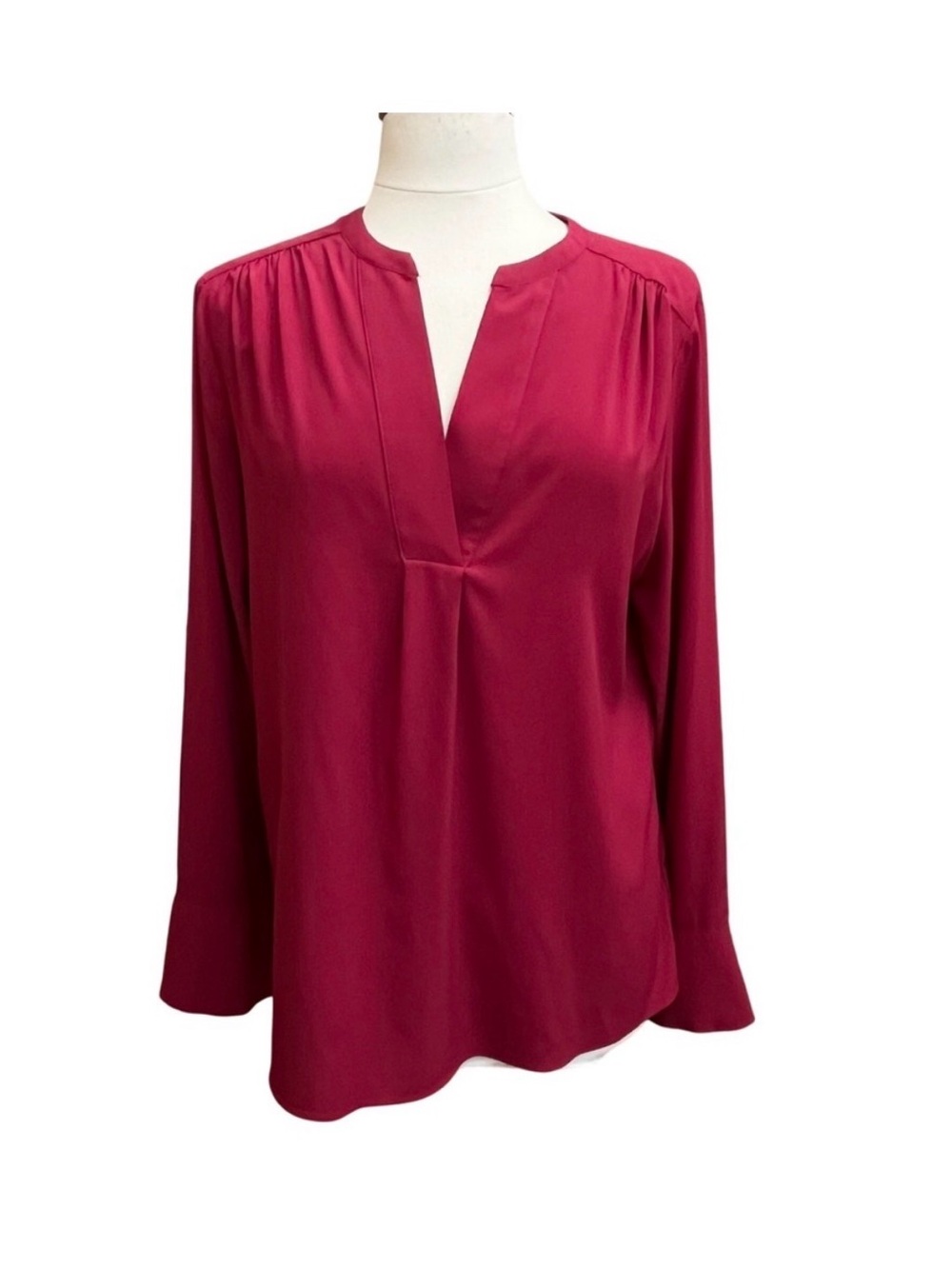 Calvin Klein Cranberry Split V-Neck Long Sleeve Blouse